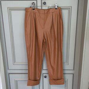 Trina Turk NEW w TAGS Faux Leather Cuffed Pants in Camel Size 10